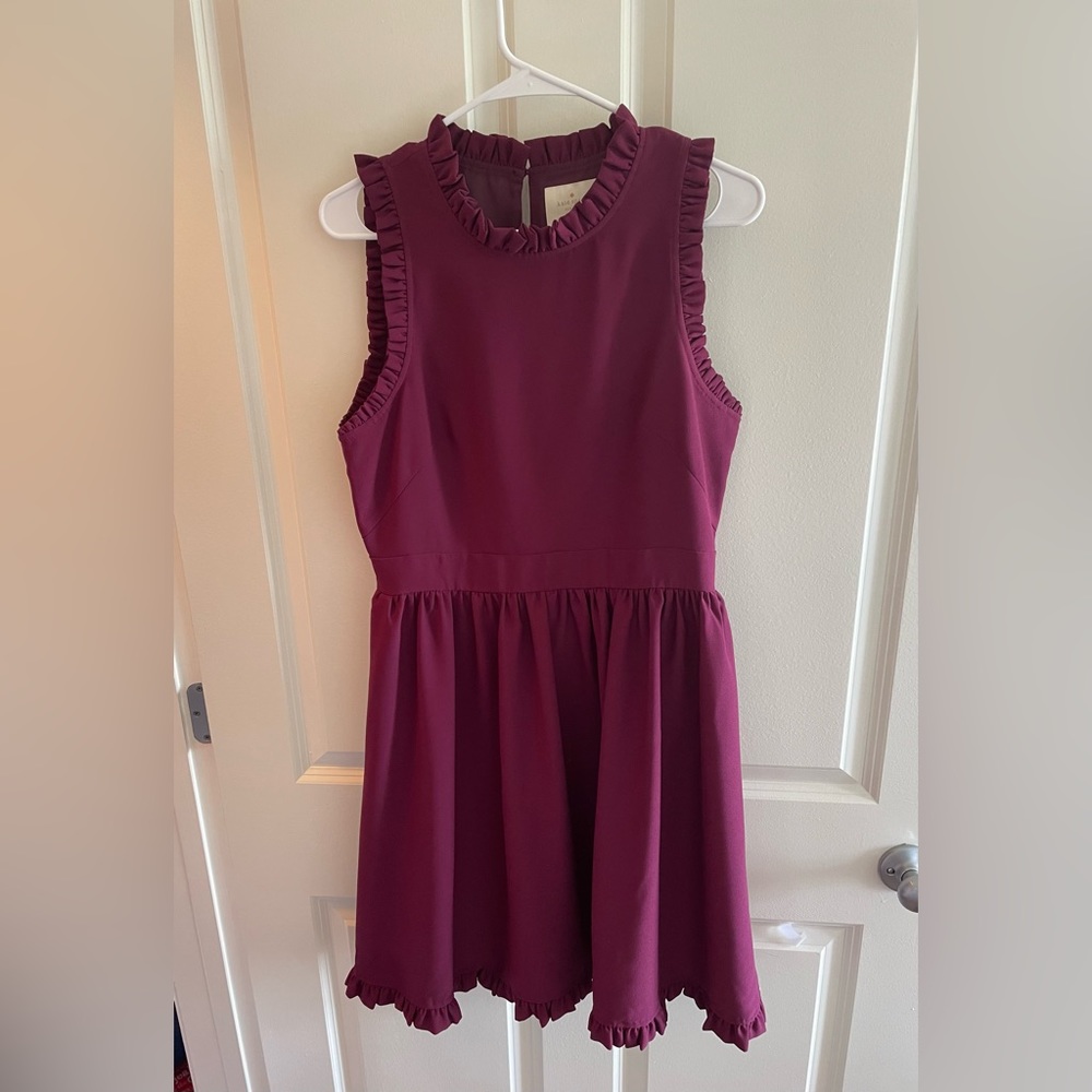 Kate spade size 10 new with tags burgundy ruffle fit and flare dress